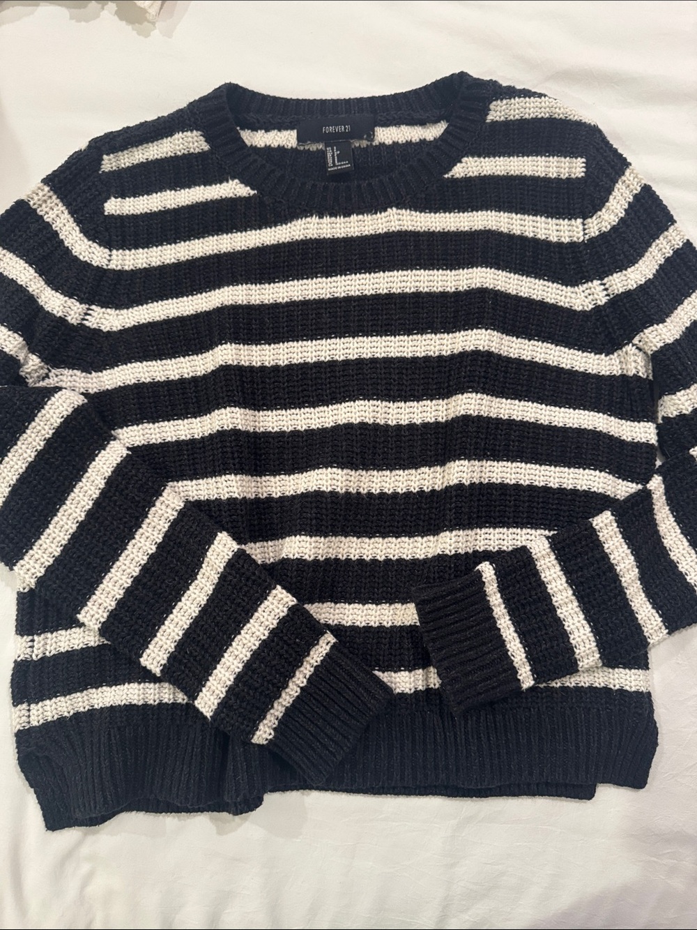 Forever 21 Black and White Striped Knit Pullover
